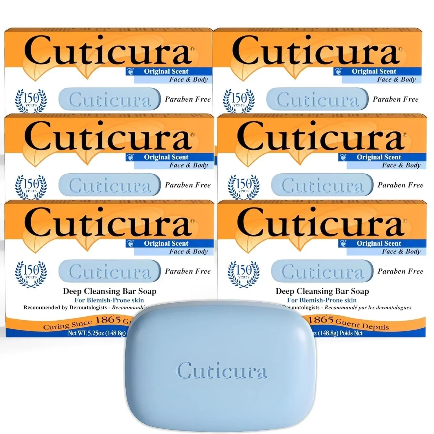 6 Pack Cuticura Face & Body Deep Cleansing Bar Soap Blemish Prone Skin