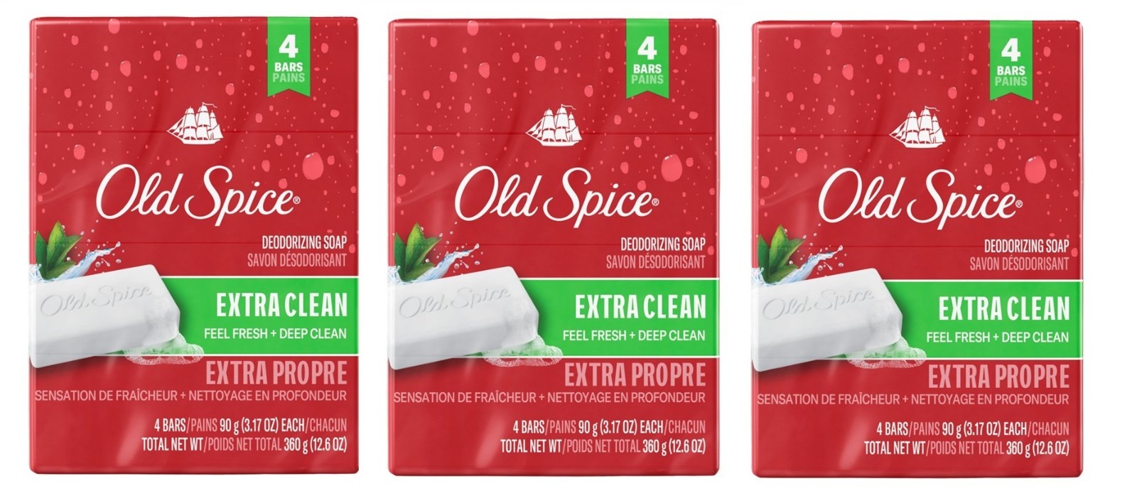 Old Spice Bar Soap 3.17oz Extra Clean 4 Count each pack *Three Pack*
